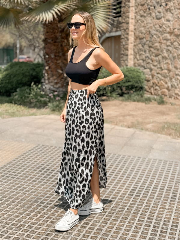 Falda Print Leopardo Black